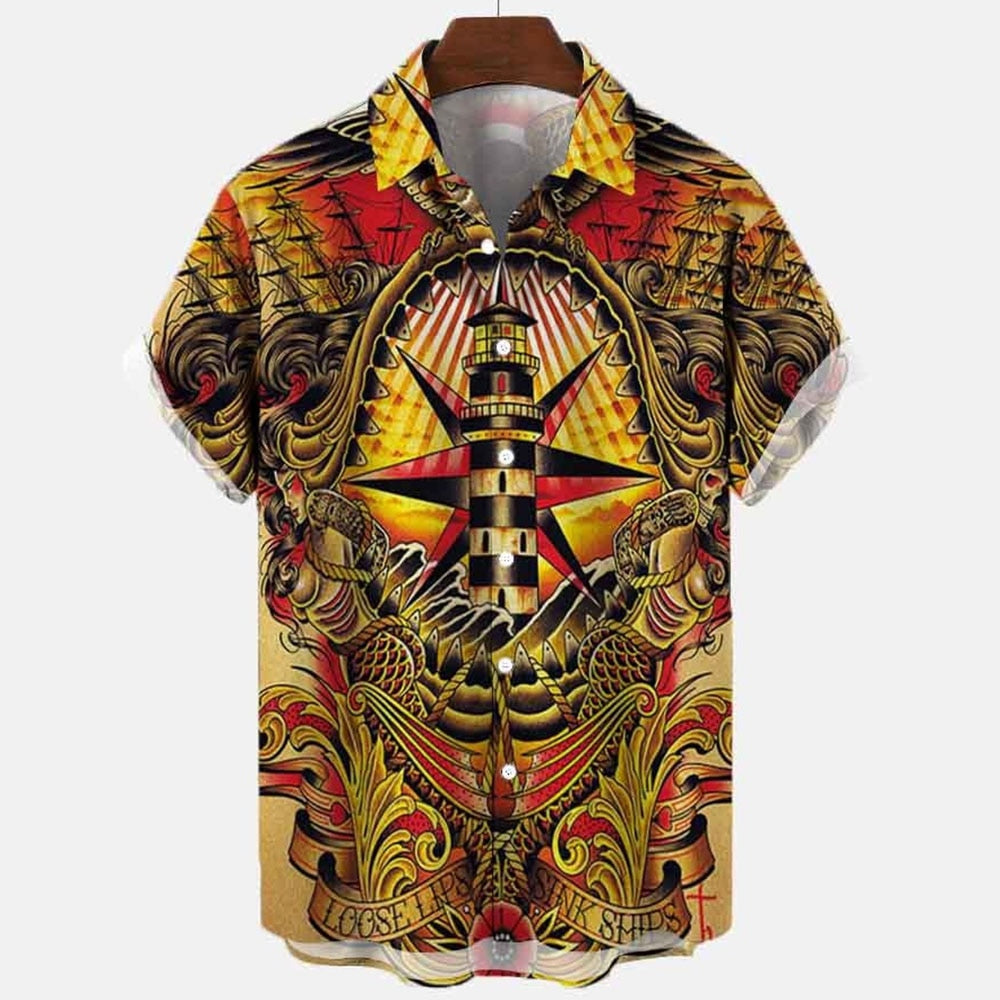 Camisa Estampas de Tatuagem, Carpa, Dragão, Oriental